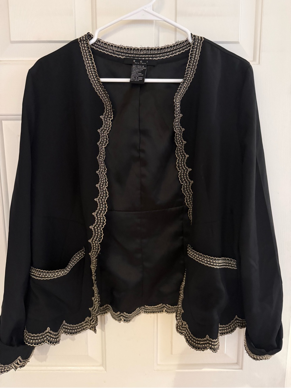 ECI New York Luxury Silk Blend Scalloped Embroidered Lady Jacket Blazer 6